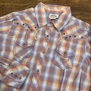 Ariat Fitted Button Up Women Sz M Pink Pearl Snap Western Rodeo Metallic Studded